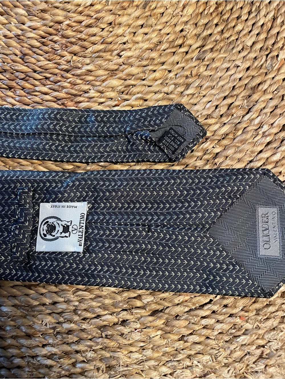 Valentino Black and Gray Chevron Silk Tie